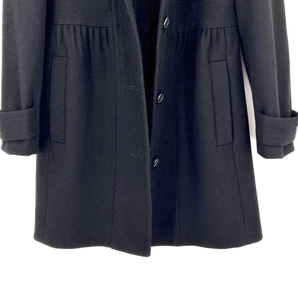 J.Crew Black Wool Coat Women's Lady Day Midi Fit & Flare Pleated A-Line Size 8 - Picture 5 of 9